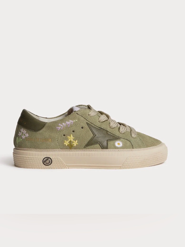 Bonpoint Golden Goose Kids Olive Suede Star Sneakers - Olive